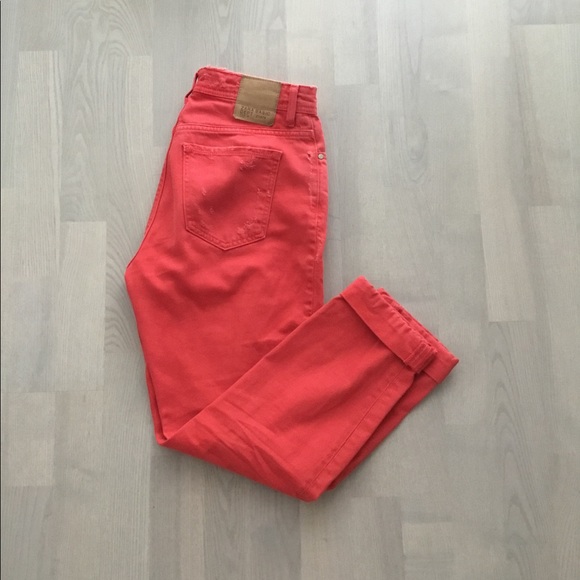 Zara Z1975 Basic Red Mom Jeans Mid-High Waist Fit with Retro Americana Vibe - Picture 4 of 8